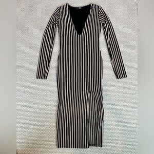 Missguided+ Black and Cream Striped Midi Dress, size 6